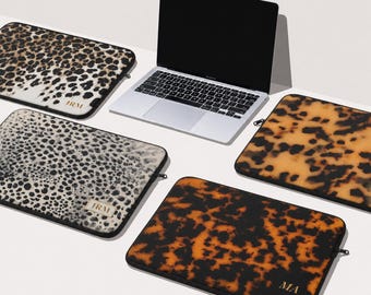 Personalized Laptop Sleeve Custom Monogram Laptop Case Mouse Pad Desk Mat Matching Bundle Animal Print Desk Set Gift for Her Office