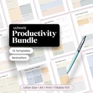 Digital Planner PDF Productivity Planner Download Work From Home Time Management System Gift for Coworker Meeting Note Template Student
