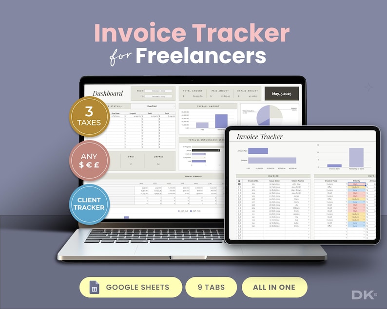 Invoice Tracker for Google Sheet Invoice Generator Tax Freelance ...