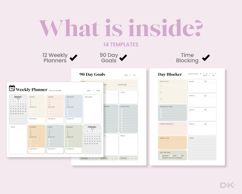 Digital Planner PDF Productivity Planner Download Work From Home Time Management System Gift for Coworker Meeting Note Template Student
