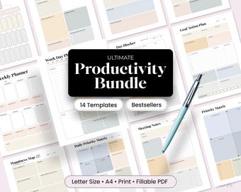 Digital Planner PDF Productivity Planner Download Work From Home Time Management System Gift for Coworker Meeting Note Template Student