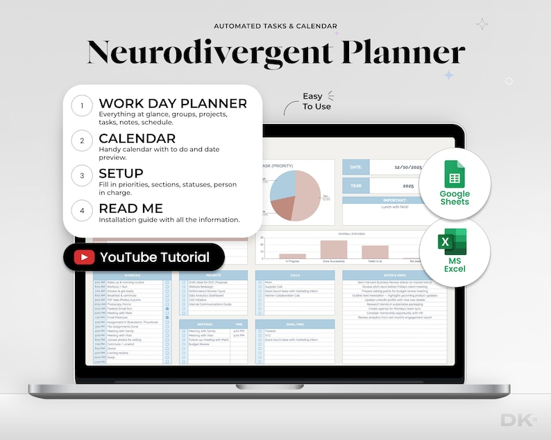 ADHD Daily Work Planner: Google Sheets Task Tracker (digital Organizer ...