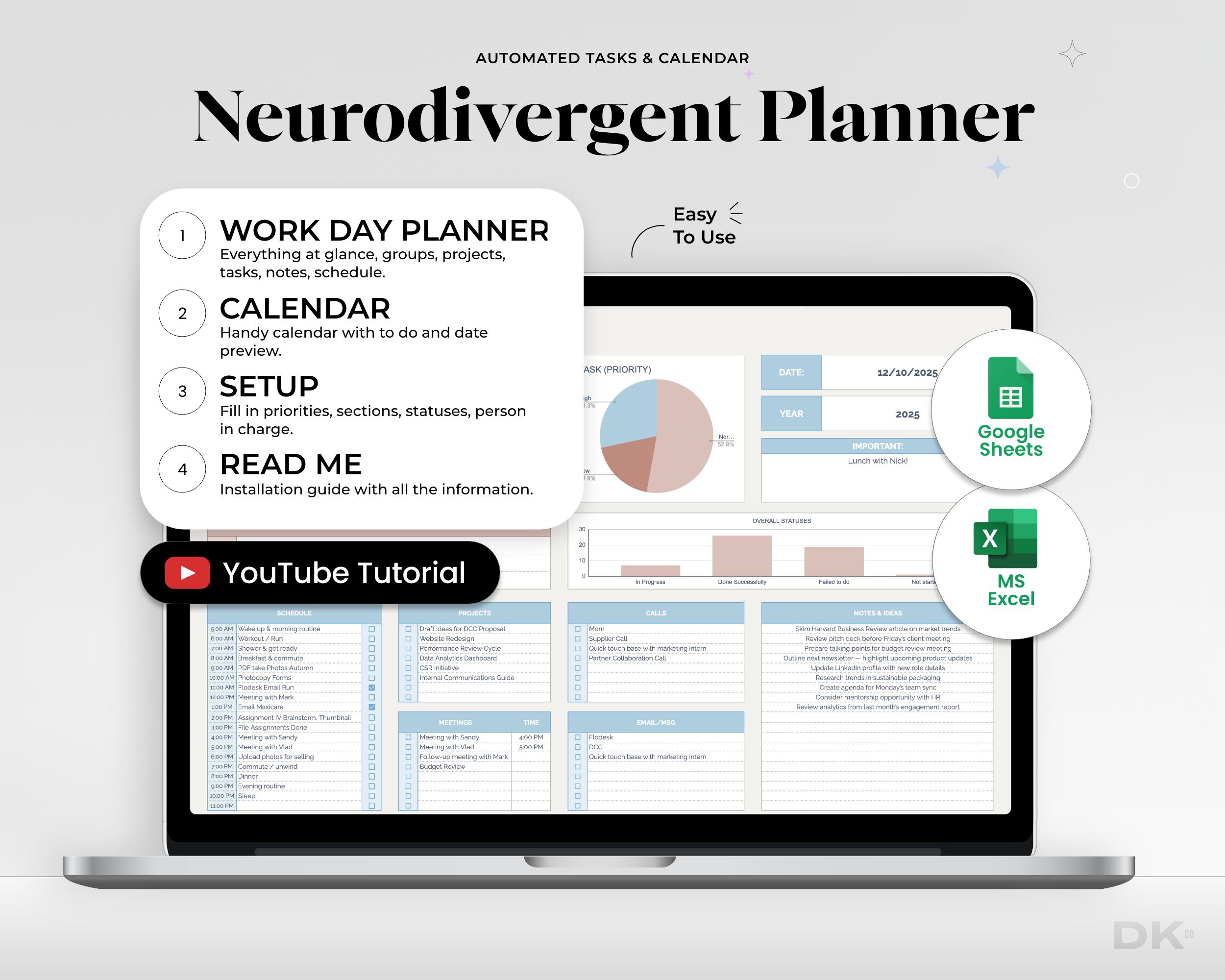 ADHD Daily Work Planner: Google Sheets Task Tracker (digital Organizer ...