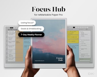 O Focus Hub para o modelo de planejamento de metas reMarkable Paper Pro é compatível com o modelo de planejamento de produtividade diário e semanal reMarkable Pro.