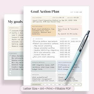 Planificador de establecimiento de objetivos Planificador imprimible de orientación de objetivos Seguimiento anual de objetivos laborales y empresariales Hoja de cálculo de objetivos de vida Planificador de trabajo Productividad