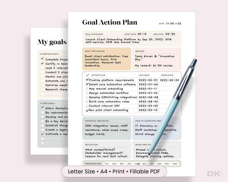 Goal Setting Planner Printable Goal Orientation Planner Yearly Goal Work Business Tracker Life Goal Spreadsheet Work Planner Productivity