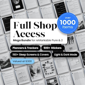 Full Shop Access for reMarkable 2 and reMarkable Pure Template Bundle Digital Planner Productivity Note Taking Task Management Goals