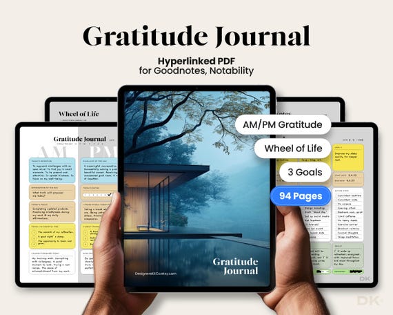 Gratitude Journal Digital Template for Goodnotes Gratitude Worksheet Prompts Gratitude Tracker List Manifesting Journal for Notability iPad