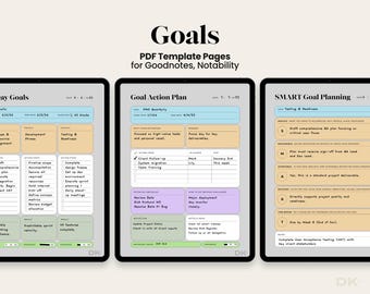 Goodnotes用目標プランナーテンプレート、Notability用目標トラッカー、目標計画、バケットリスト、カレンダー、年間プランナー、タスク、SMARTアクションプラン