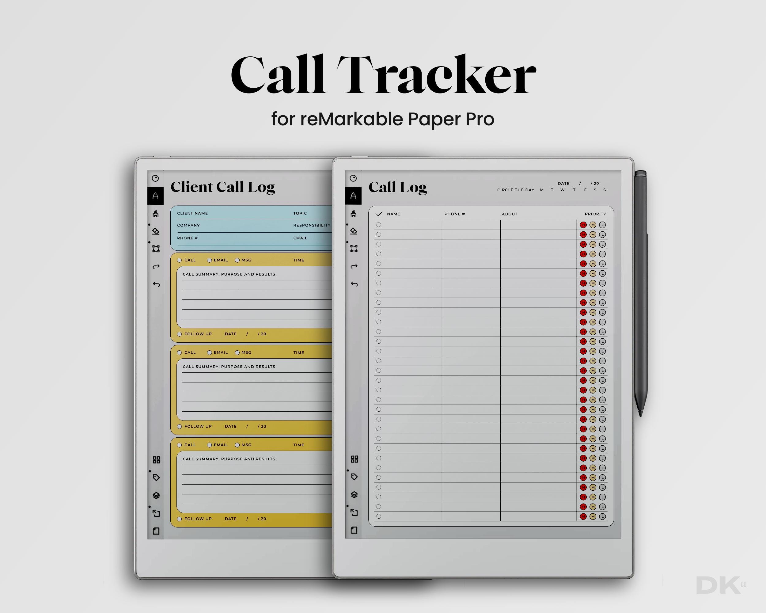Call Tracker for reMarkable Paper Pro Template Contact List Note reMarkable Pro Call Log for rMPP Business Call Checklist Phone Call Planner