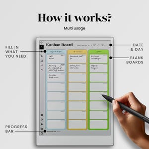 Kanban Board for reMarkable Paper Pro Template Kanban Board Digital Planner Checklist Template Organizer for rMPP Toolbar Wide Space Rule