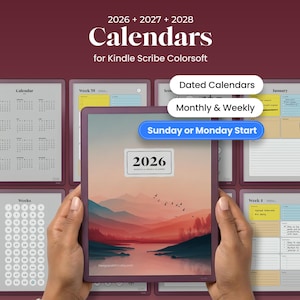 2026 Calendar Planner for Kindle Scribe Colorsoft Template Weekly Monthly Calendar fits Kindle Yearly Planner 2027 To Do List Journal