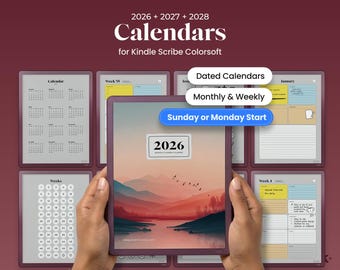 2026 Calendar Planner for Kindle Scribe Colorsoft Template Weekly Monthly Calendar fits Kindle Yearly Planner 2027 To Do List Journal