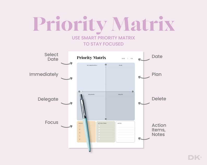 Priority Matrix Printable Template Eisenhover Decision Matrix Daily Productivity Planner Work To Do List Priority Matrix Office Fillable PDF