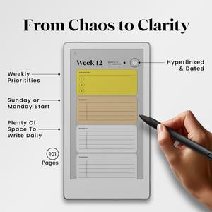 Weekly Calendar Planner for reMarkable Move Template Monthly Calendar fits reMarkable Pro Move Yearly Planner 2026 2027 Template To Do Icons