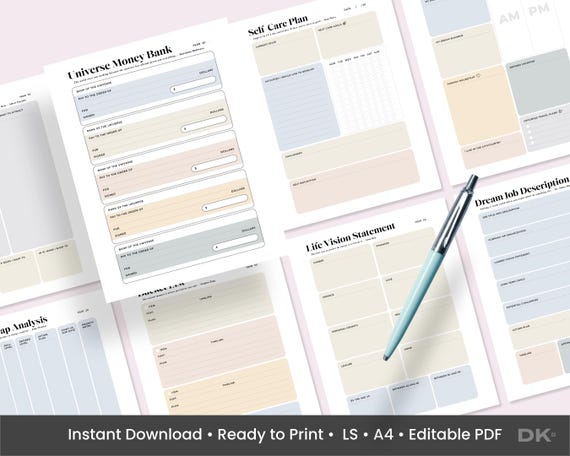 Vision Board Planner Pages Vision Book Plan Gratitude Dream Board Manifestation Law of Attraction Goal Mindfulness Journal Printable Planner