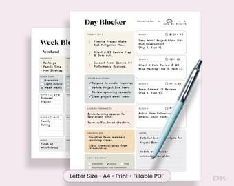 Time Blocking Planner Digital Download Template Printable Task Management System Organizer Weekly Schedule Planning Tool Efficiency Calendar