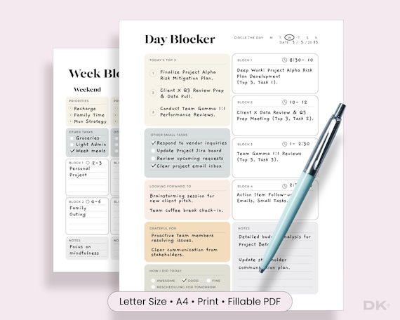 Time Blocking Planner Digital Download Template Printable Task Management System Organizer Weekly Schedule Planning Tool Efficiency Calendar