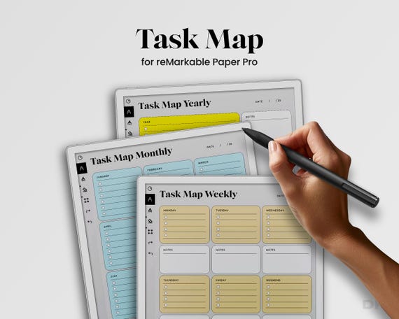 Task Map for reMarkable Paper Pro Template To Do List Simple Planner fits reMarkable Pro Task List Weekly Monthly Yearly Template for rMPP