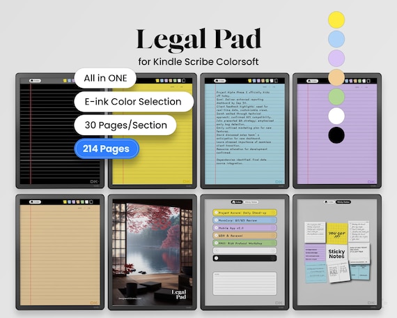 Legal Pad for Kindle Scribe Colorsoft Digital Notes Template Productivity Memo Notebook Hyperlinked PDF Planner