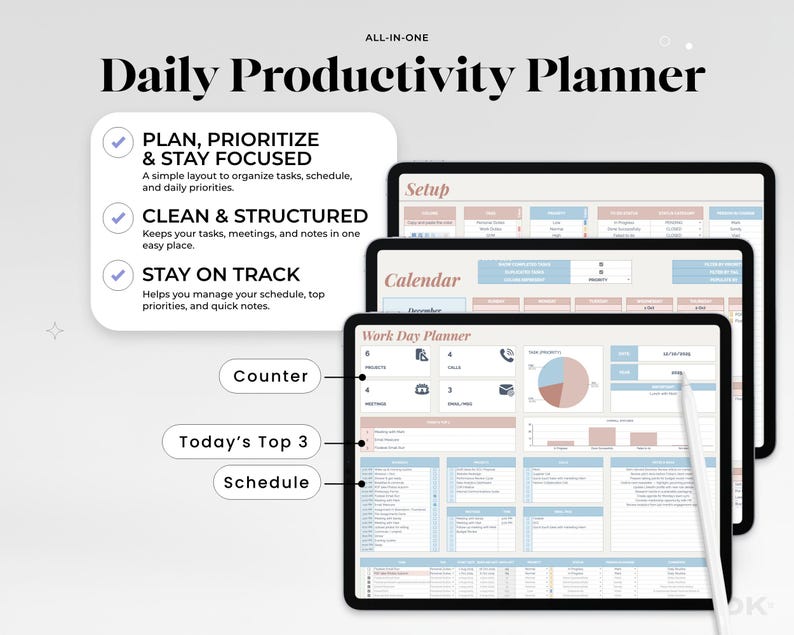 Task Tracker and Daily Workflow Spreadsheet for Google Sheets Project Management Template for Small Business Professional Productivity Tool
