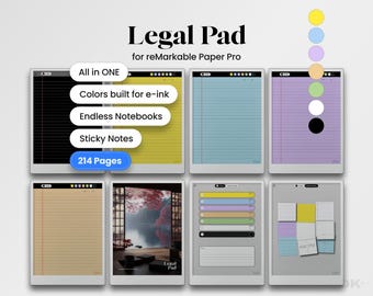 Legal Pad for reMarkable Paper Pro Template Legal Notebook Memo Pad fits reMarkable Pro Template Note Pad Hyperlinked PDF Planner Color