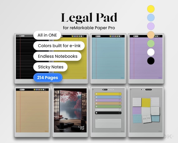 Legal Pad for reMarkable Paper Pro Template Legal Notebook Memo Pad fits reMarkable Pro Template Note Pad Hyperlinked PDF Planner Color