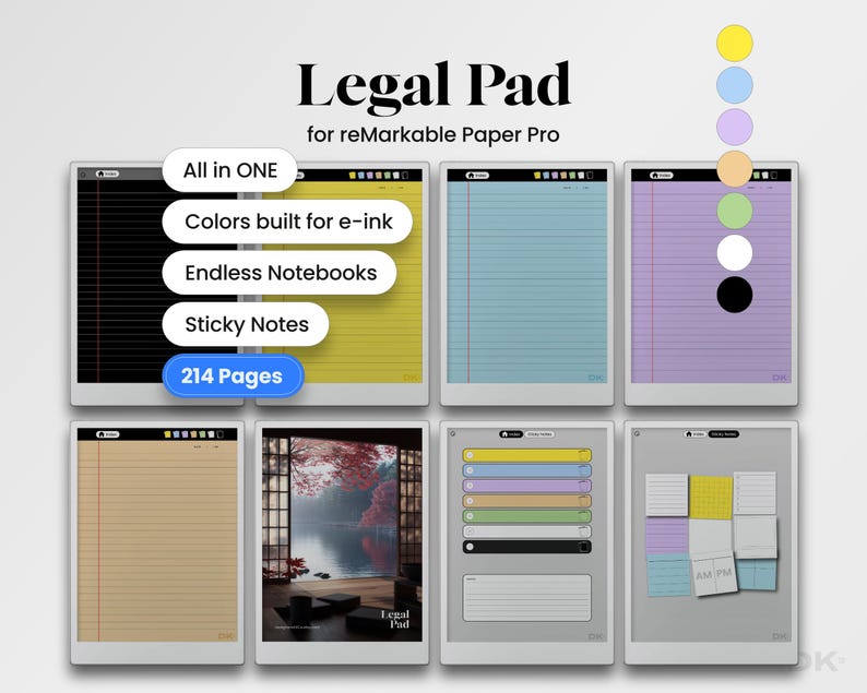 Legal Pad for reMarkable Paper Pro Template Legal Notebook Memo Pad fits reMarkable Pro Template Note Pad Hyperlinked PDF Planner Color