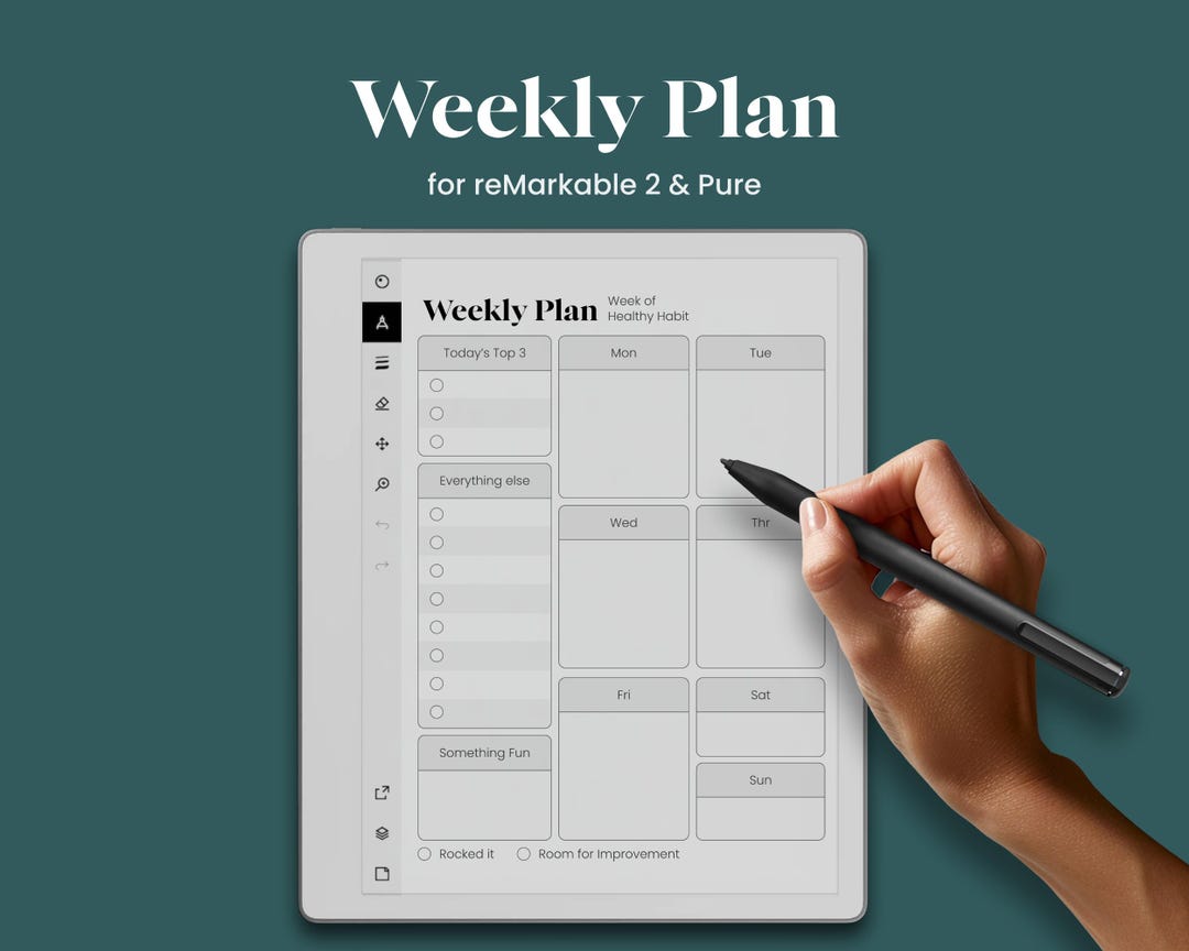 Weekly Planner for Remarkable 2 and Remarkable Pure Template Weekly ...