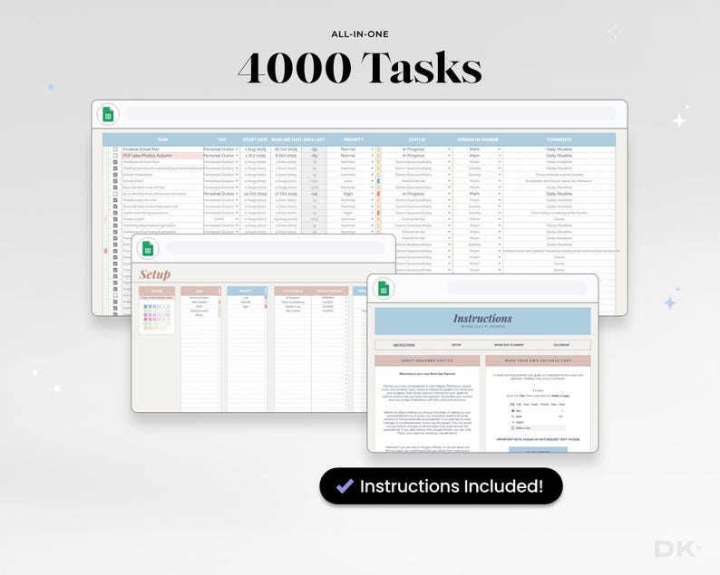 Task Tracker and Daily Workflow Spreadsheet for Google Sheets Project Management Template for Small Business Professional Productivity Tool