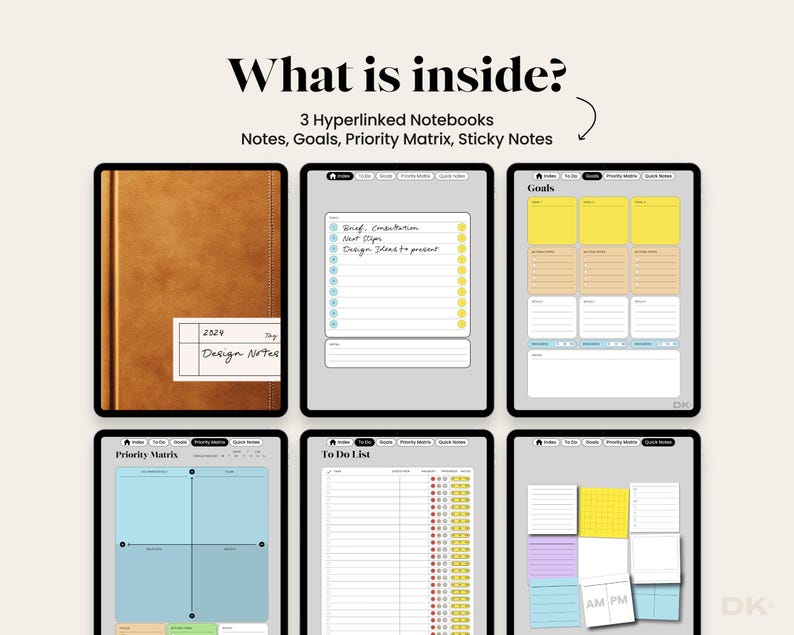 Hyperlinked Notebook Bundle for Goodnotes Minimalist iPad Notebook Digital Journal Template for Notability Planner Note Taking Set