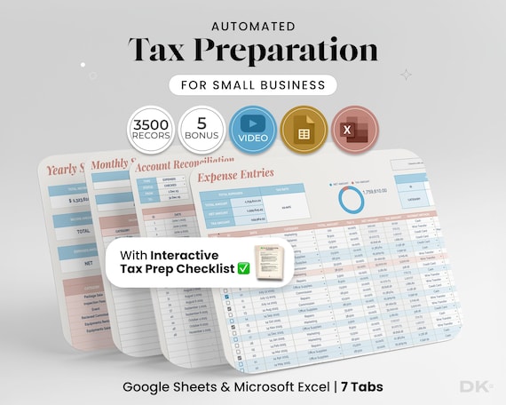 Small Business Spreadsheet Tax Preparation Digital Template Excel Accounting System Organization Financial Tracking Tool Entrepreneur
