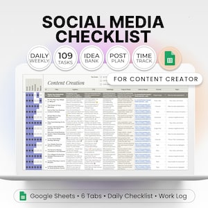 Checklist voor Content Creator VA voor Google Spreadsheets-sjabloon Spreadsheet Sociale media Checklist voor Affiliate Marketing Virtual Assistant