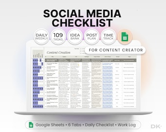 Checklist for Content Creator VA for Google Sheets Template Spreadsheet Social Media Checklist for Affiliate Marketing Virtual Assistant