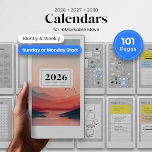 Weekly Calendar Planner for reMarkable Move Template Monthly Calendar fits reMarkable Pro Move Yearly Planner 2026 2027 Template To Do Icons