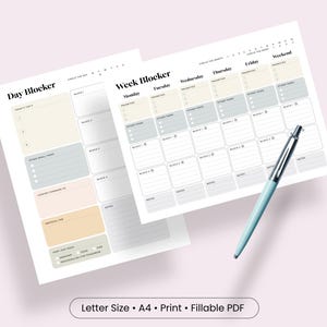 Planificador de bloques de tiempo, plantilla imprimible de horario diario de bloqueo de tiempo, gestión del tiempo digital, PDF, carta A4, organizador de tareas de productividad semanal