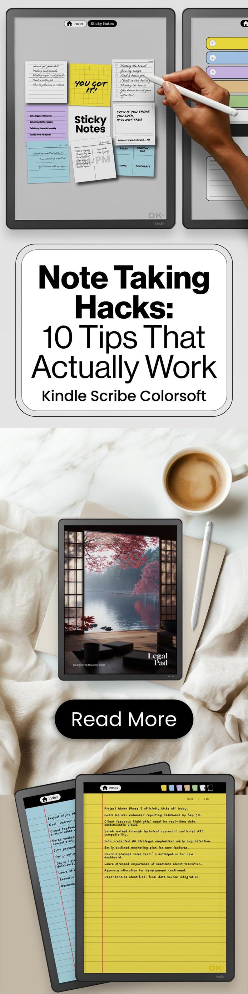 Legal Pad for Kindle Scribe Colorsoft Digital Notes Template Productivity Memo Notebook Hyperlinked PDF Planner