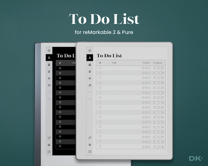To Do List for reMarkable 2 and reMarkable Pure Template Simple Planner Daily Task List Digital Checklist Dark Mode Toolbar Wide Rule