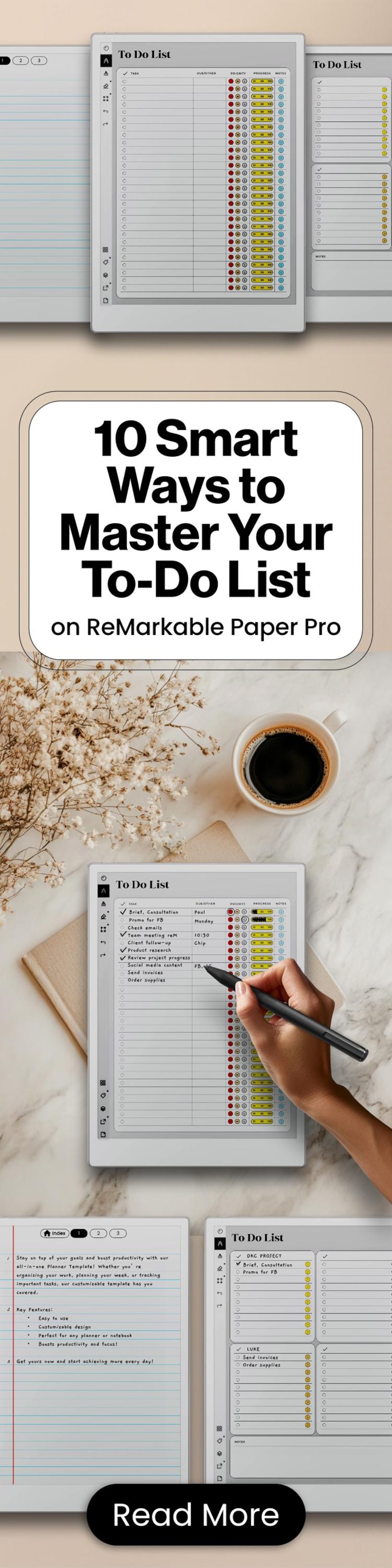 To Do List Template for reMarkable Pro To Do List and Notes for reMarkable Checklist Task Tracker To Do List Bundle Business Planner Journal
