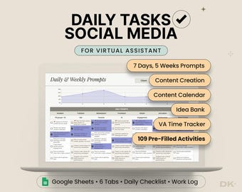 Social Media Virtual Assistant Checklist for Google Sheets Template Social Media Coordinator List Daily Task for VA Content Task Coordinator