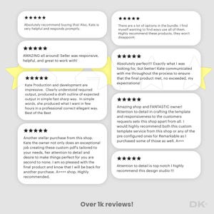 以下が含まれることがあります： 星評価とテキストによる顧客レビューを表示するグラフィック。レビューは、販売者の対応の良さ、細部へのこだわり、製品の品質を称賛しています。画像には「Over 1k reviews!」というテキストが含まれています。