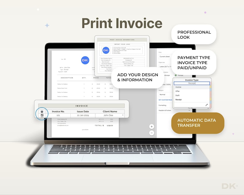 Professional Invoice Generator Google Sheets Template Smart Payment Management System Digital Business Tracker Complete Financial Calculator Multi Currency Support Tax Planning Tool Small Business Essential Premium Bookkeeping Solution