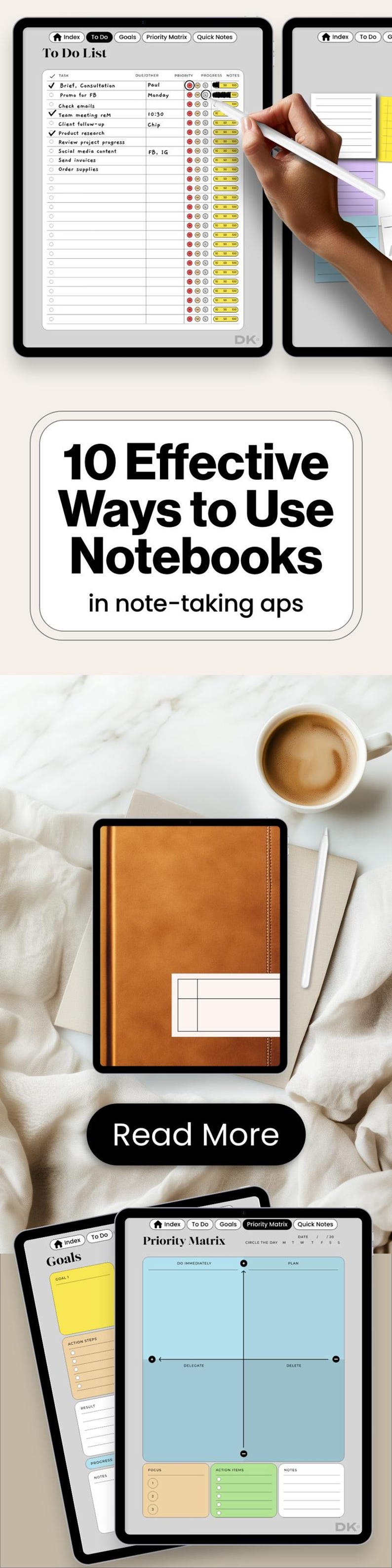 Hyperlinked Notebook Bundle for Goodnotes Minimalist iPad Notebook Digital Journal Template for Notability Planner Note Taking Set