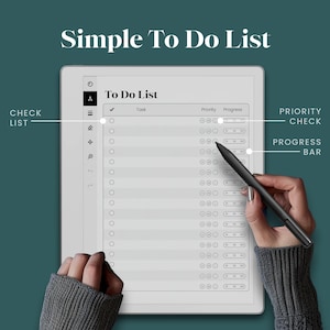 To Do List for reMarkable 2 and reMarkable Pure Template Simple Planner Daily Task List Digital Checklist Dark Mode Toolbar Wide Rule