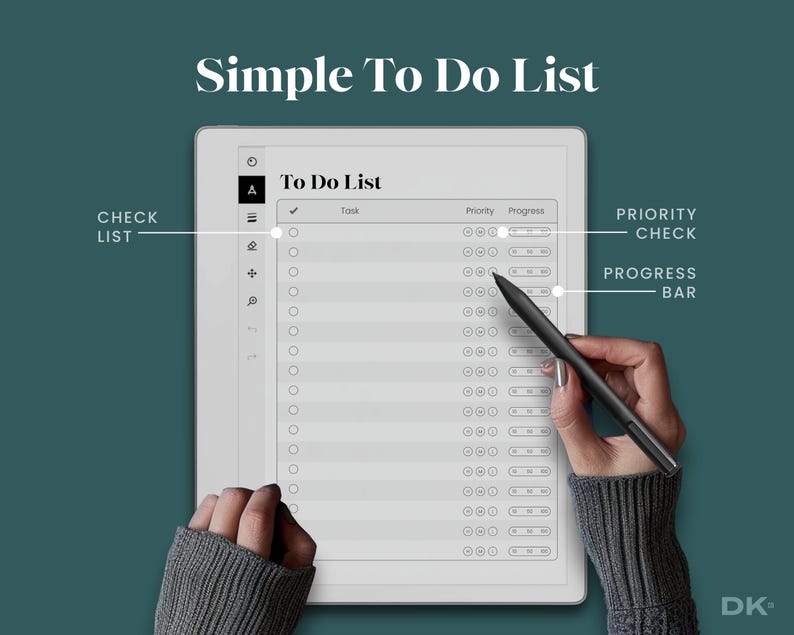 To Do List for reMarkable 2 and reMarkable Pure Template Simple Planner Daily Task List Digital Checklist Dark Mode Toolbar Wide Rule