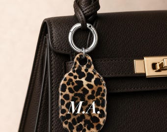 Leopard Print Case for AirTag Monogram Personalized Hard Plastic Protective Cover with Carabiner Keychain Animal Print Cute Gift Holder