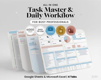 Task Tracker and Daily Workflow Spreadsheet for Google Sheets Project Management Template for Small Business Professional Productivity Tool