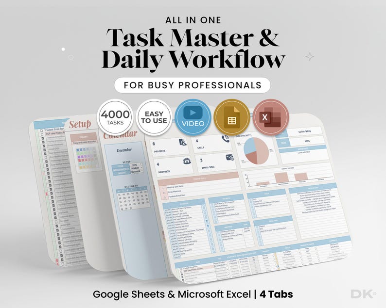 Task Tracker and Daily Workflow Spreadsheet for Google Sheets Project Management Template for Small Business Professional Productivity Tool