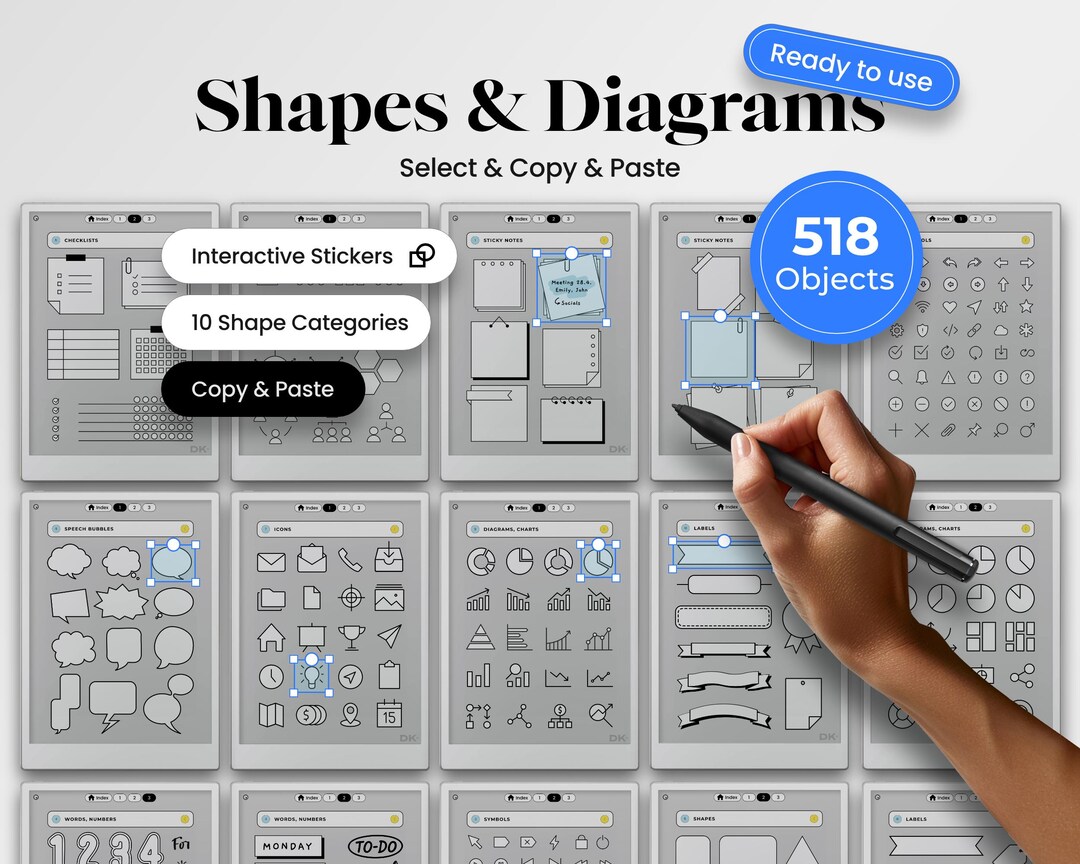 Shapes and Diagrams for Remarkable Paper Pro Template Stickers for ...