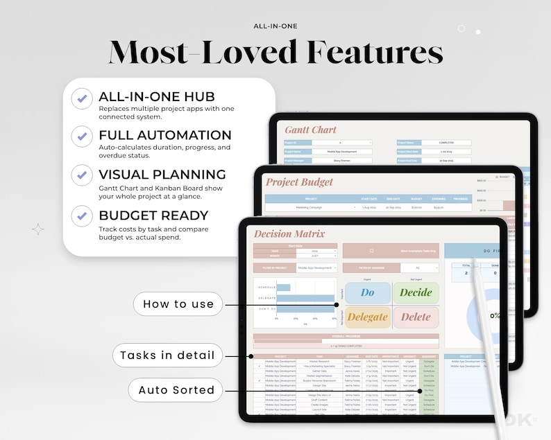 Kanban board layout inside the spreadsheet with to-do, in-progress and done columns, giving small business teams a simple drag-free way to manage tasks in Google Sheets or Excel.